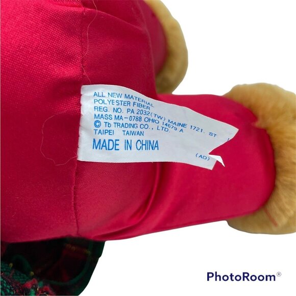 Christmas Moose Plush Toy Red Green Plaid Dress Lace Trim Soft Cuddly - Picture 4 of 4